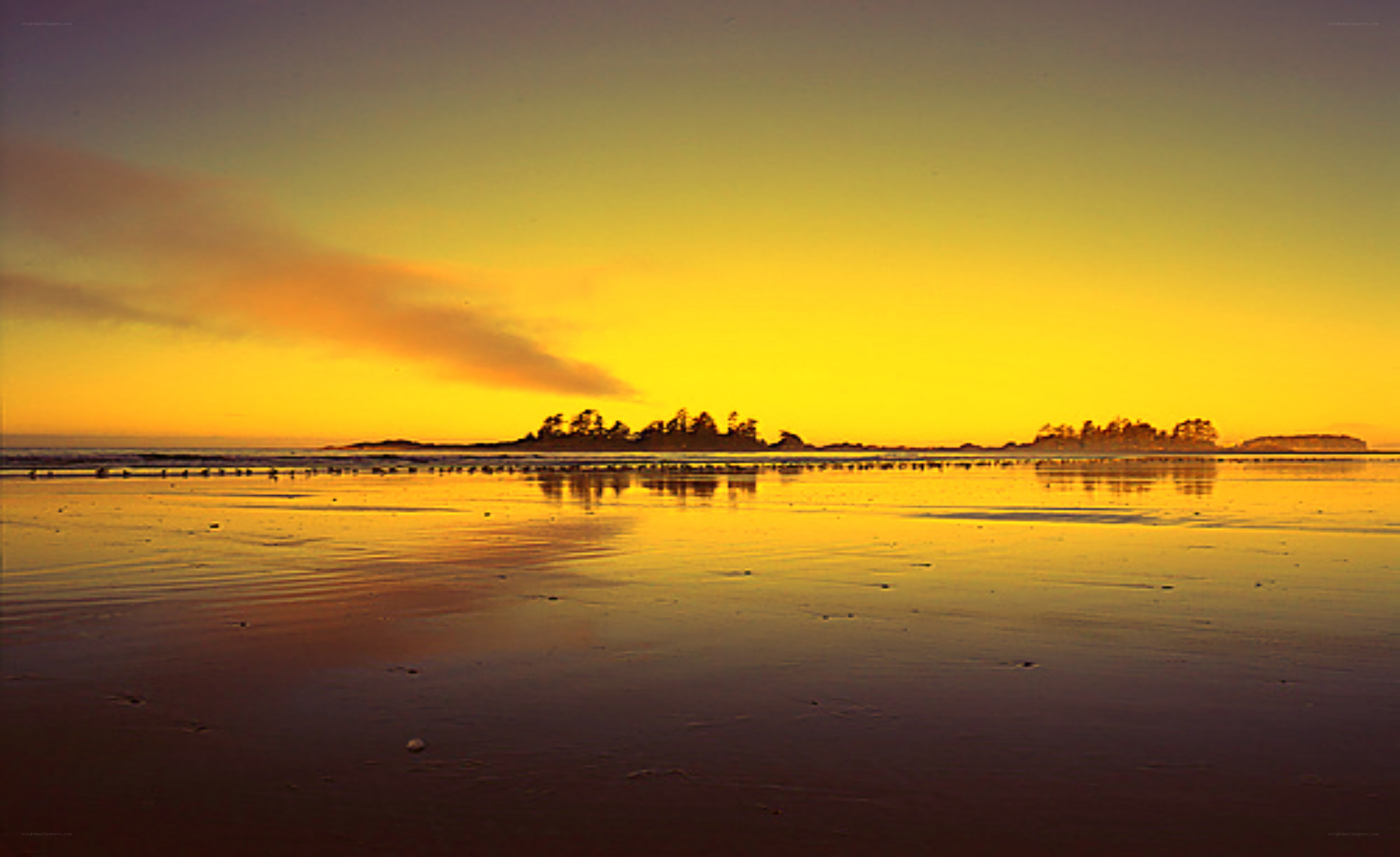 Sunset over coastal islands