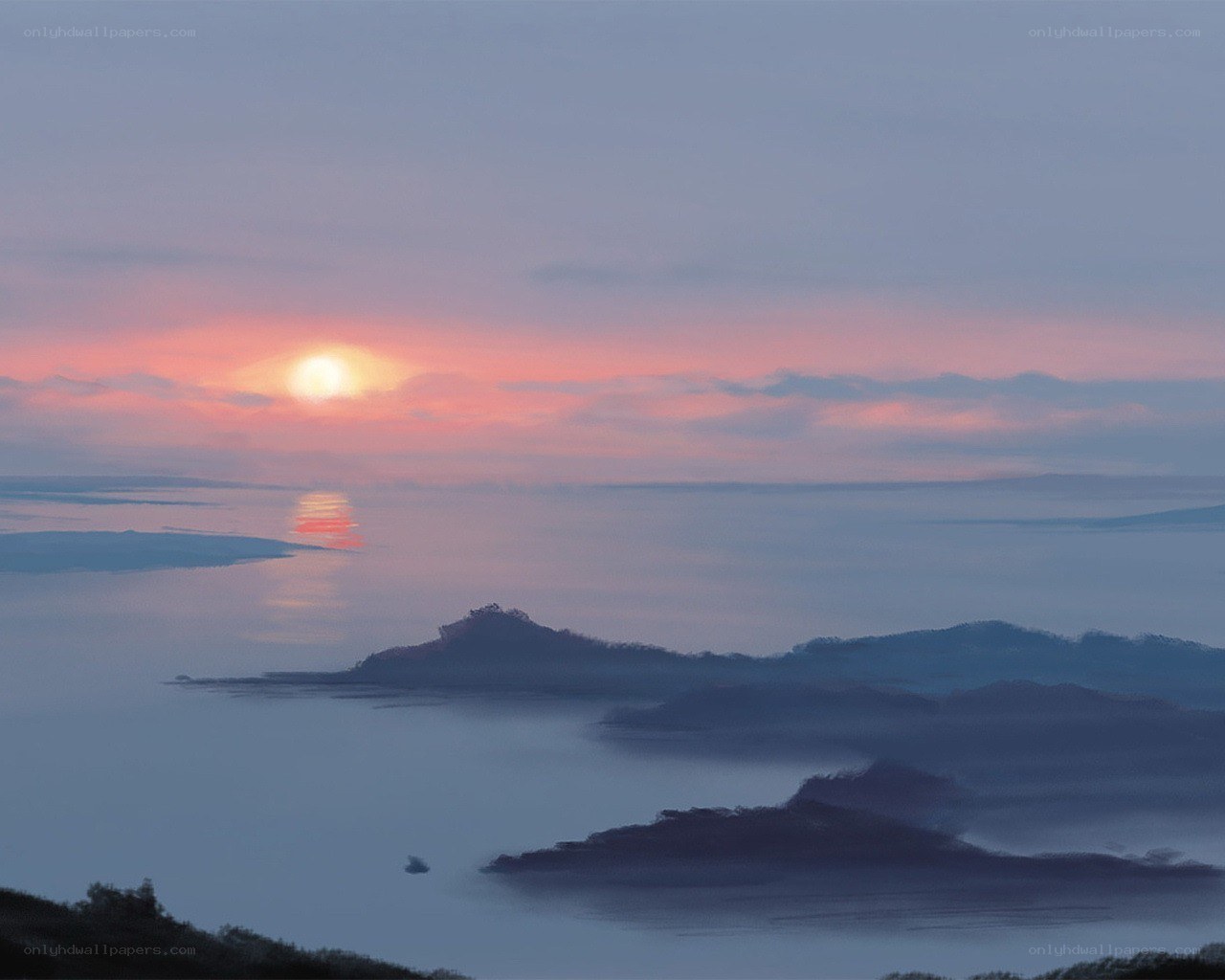 Sunset over coastal islands