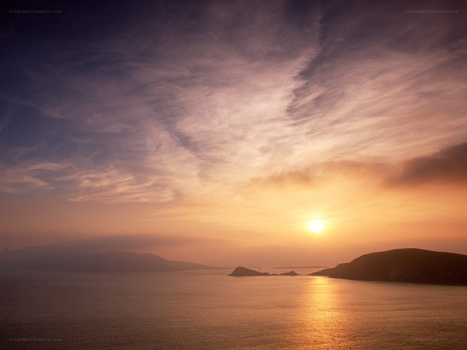 Sunset over coastal islands