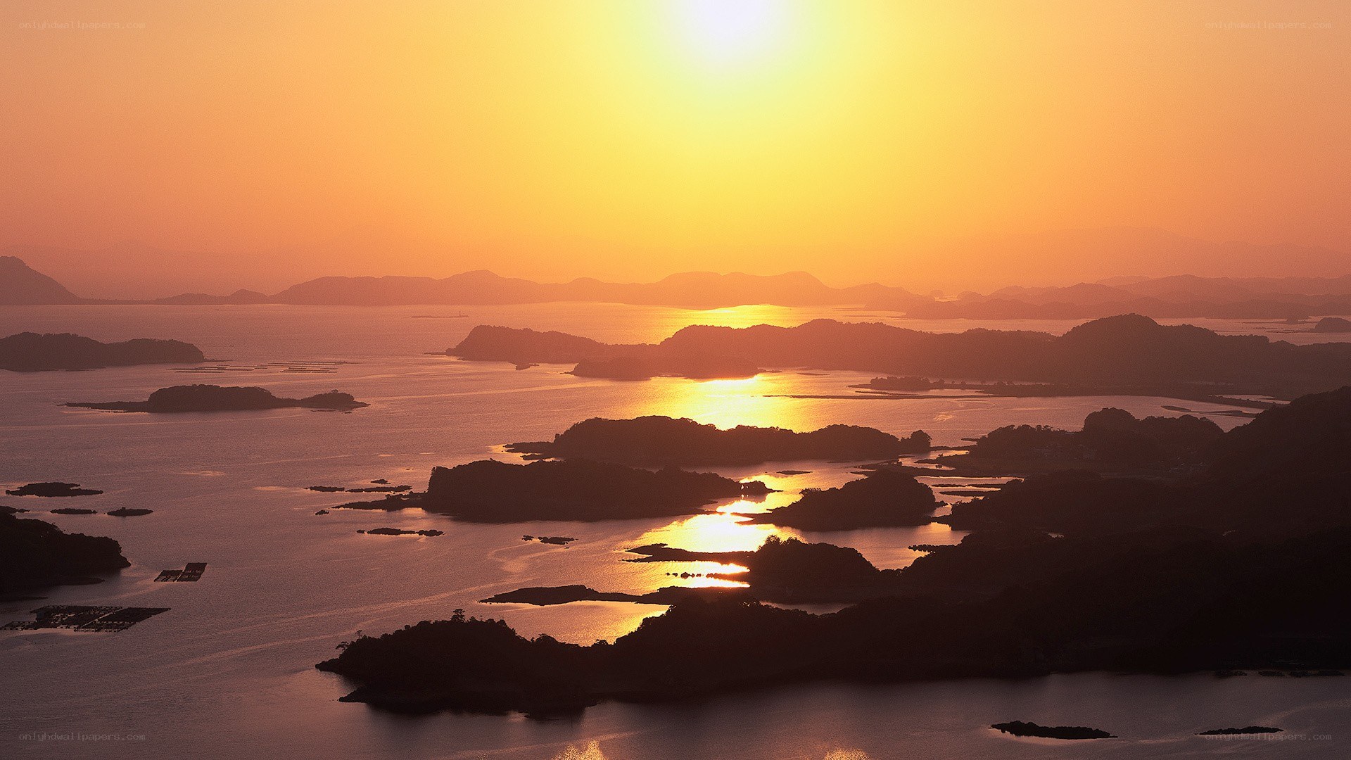 Sunset over coastal islands