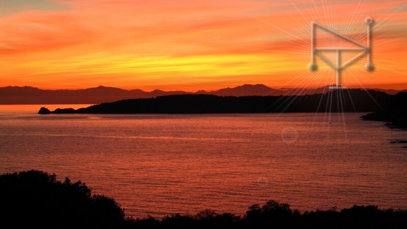 sunset over coastal landscape