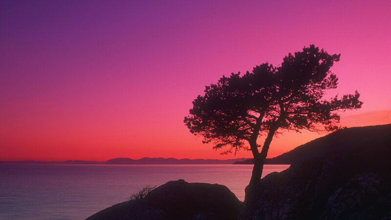 sunset over coastal landscape