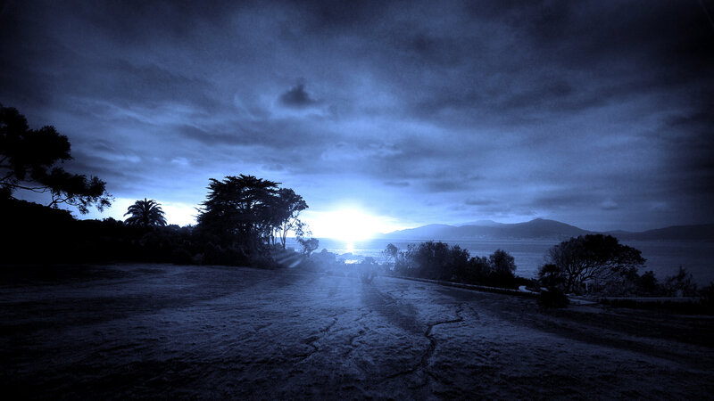 Sunset over Coastal Landscape — Blue, Dramatic