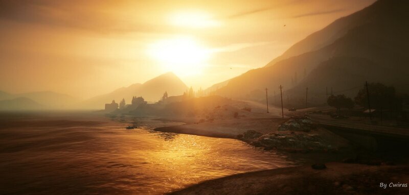 Sunset over Coastal Landscape — Orange, Serene