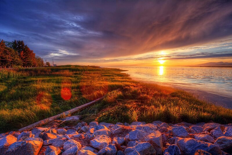 Sunset over Coastal Marsh — Orange, Dramatic, Photograph