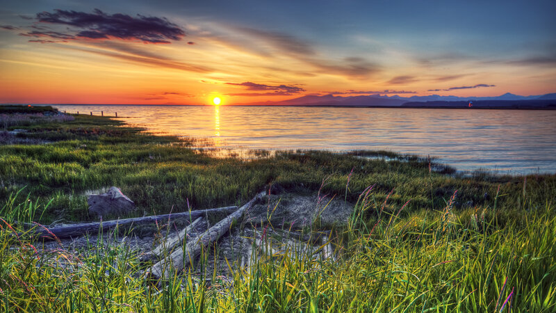 Sunset over Coastal Marsh — Orange, Serene, Photograph