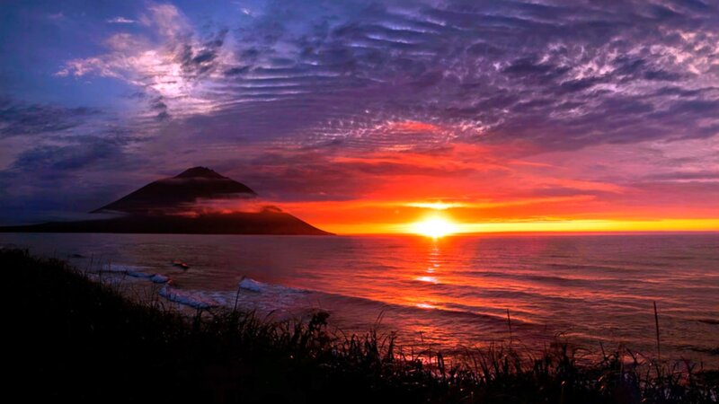 Sunset over coastal mountain