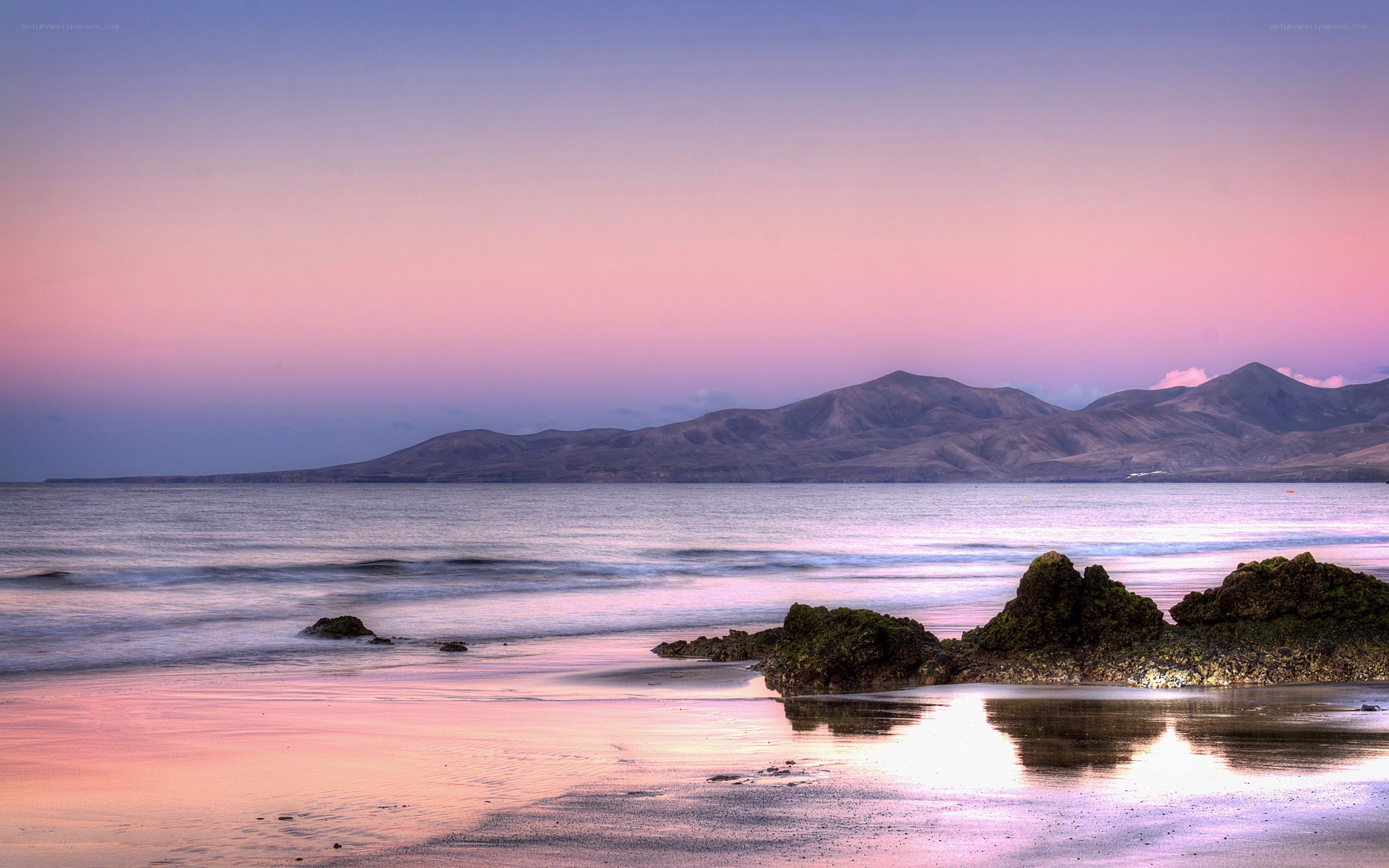 Sunset over coastal mountains