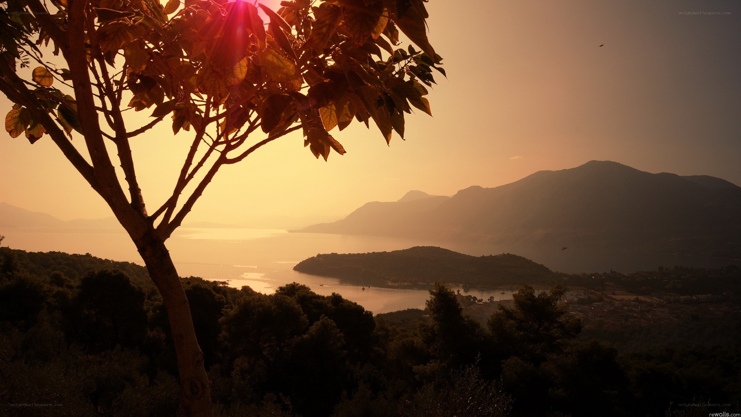 Sunset over coastal mountains