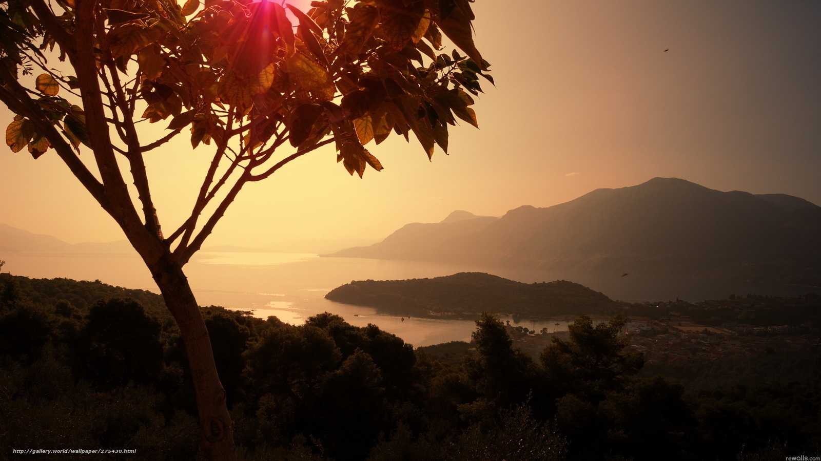 Sunset over coastal mountains