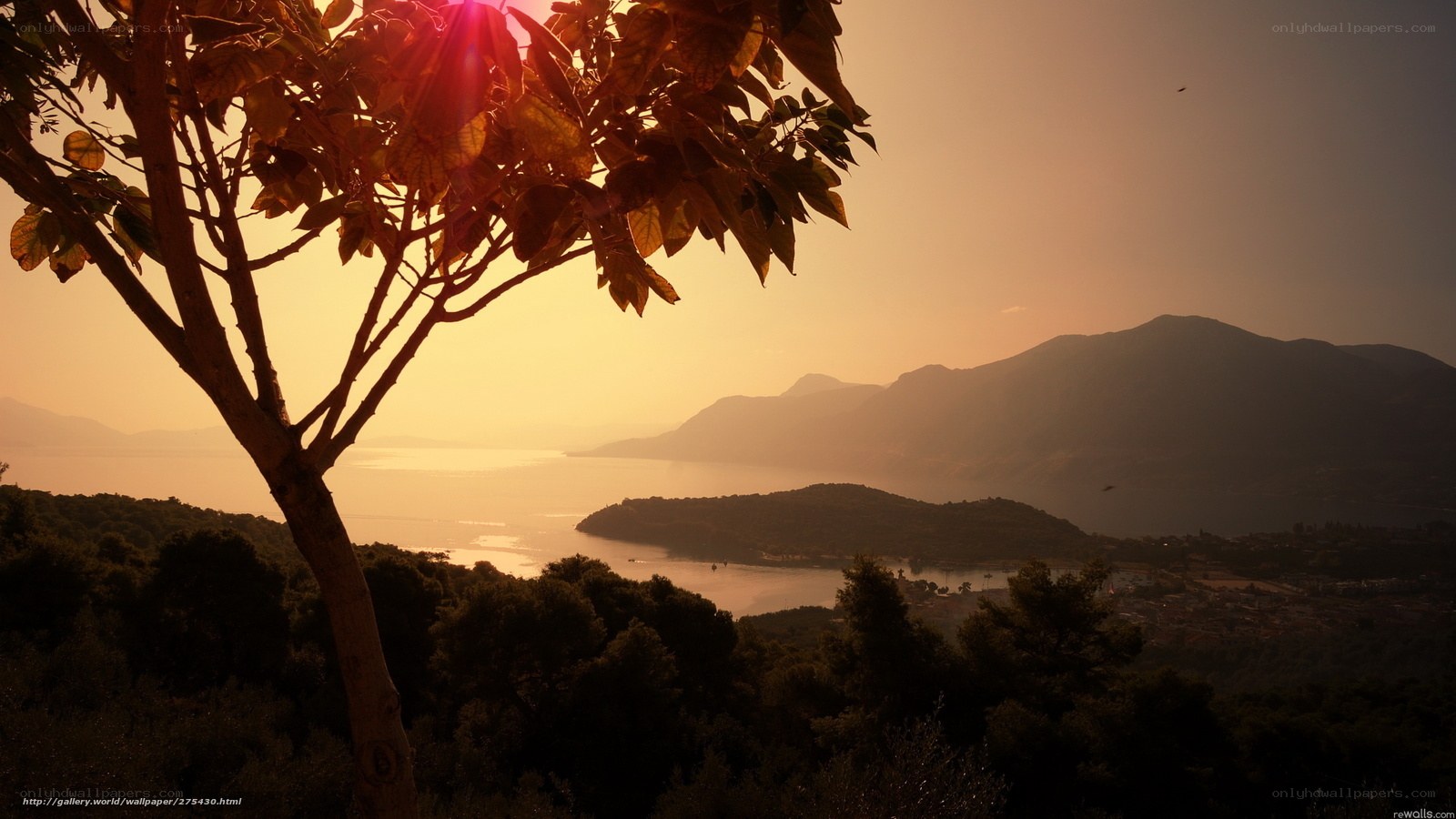 Sunset over coastal mountains