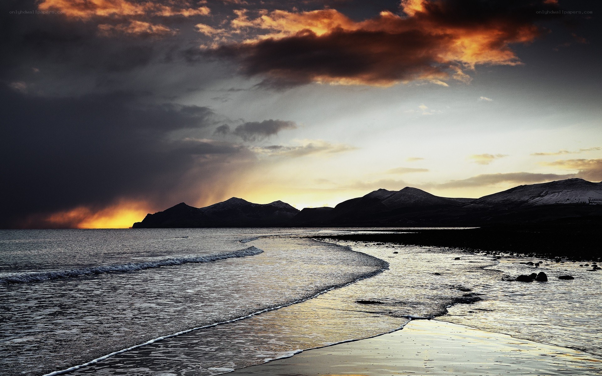 Sunset over coastal mountains