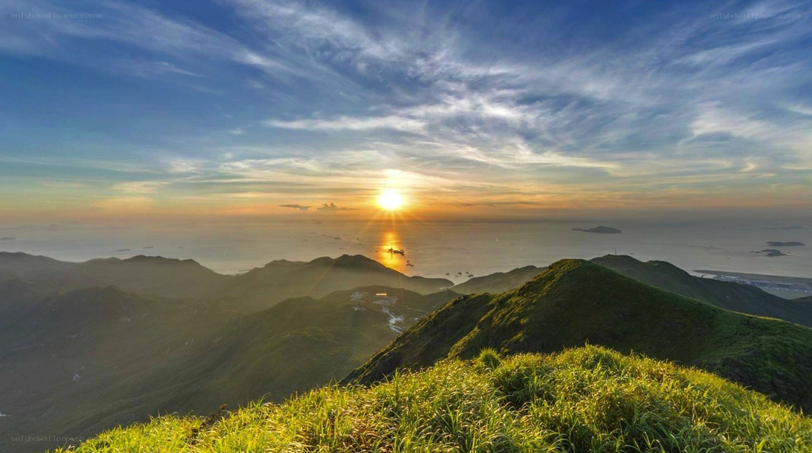 Sunset over coastal mountains