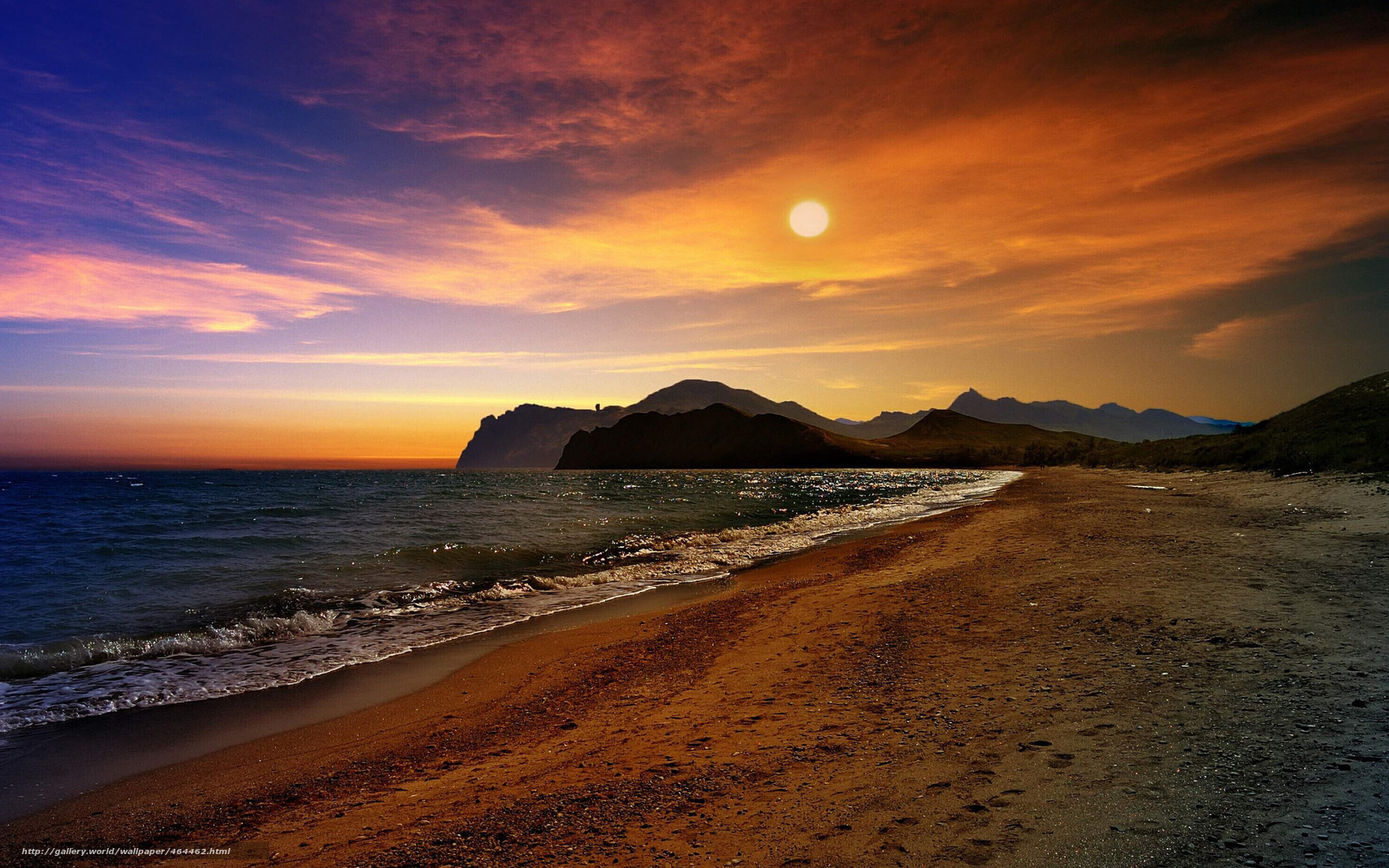 Sunset over coastal mountains