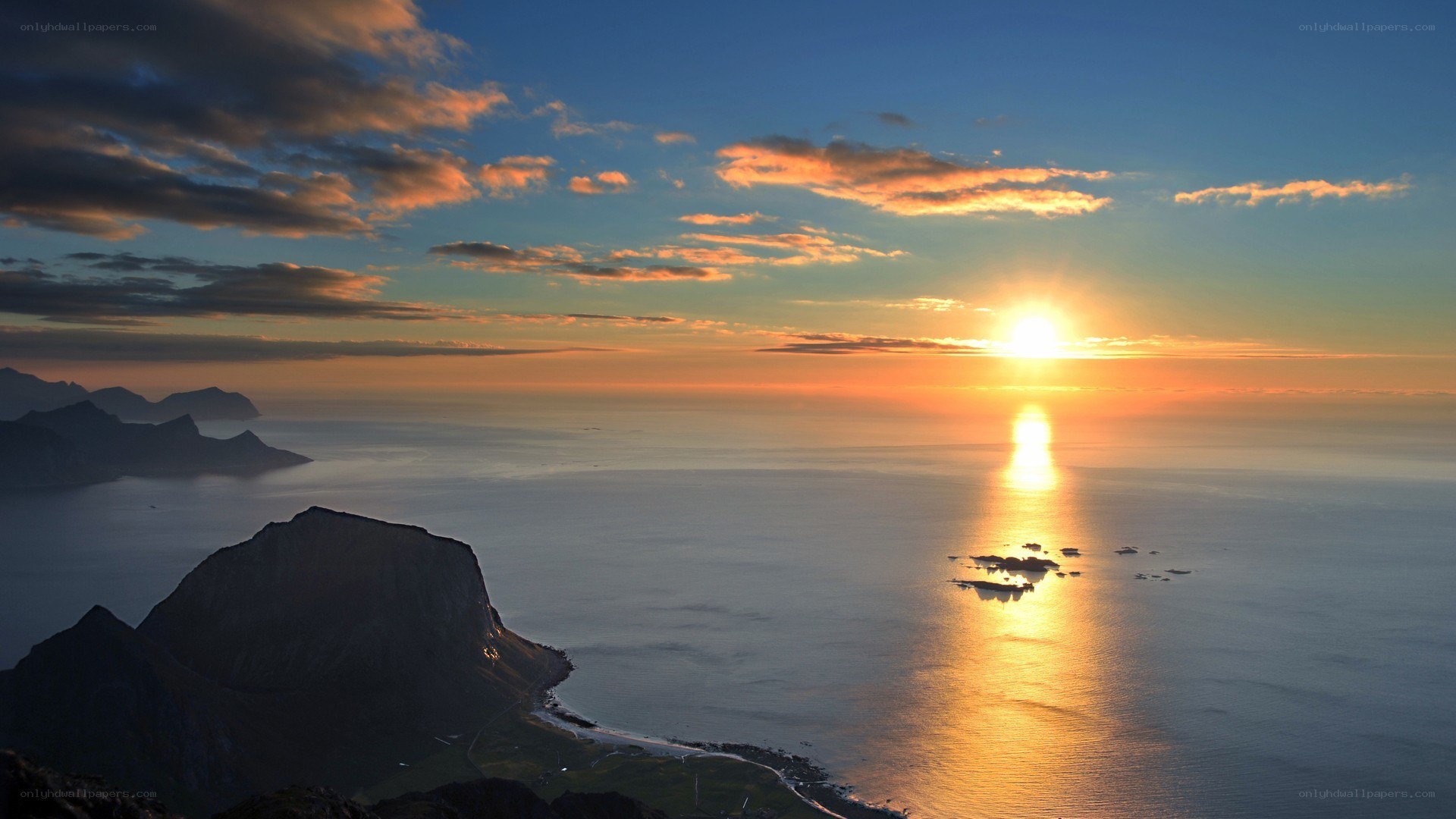 Sunset over coastal mountains