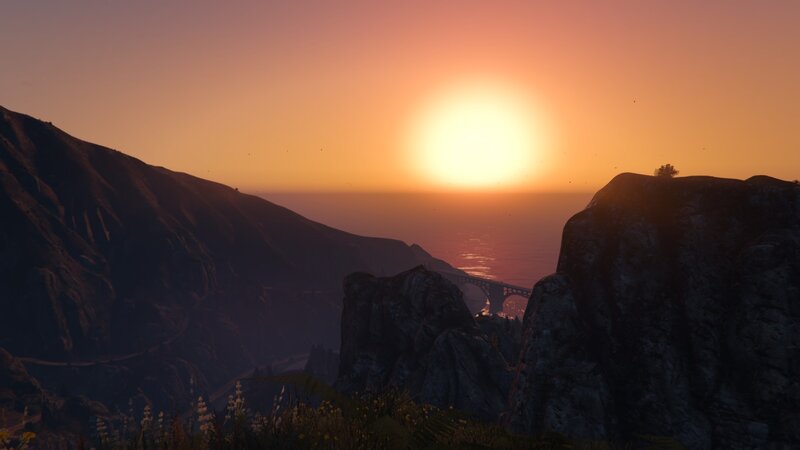 Sunset over Coastal Mountains — Orange, Serene