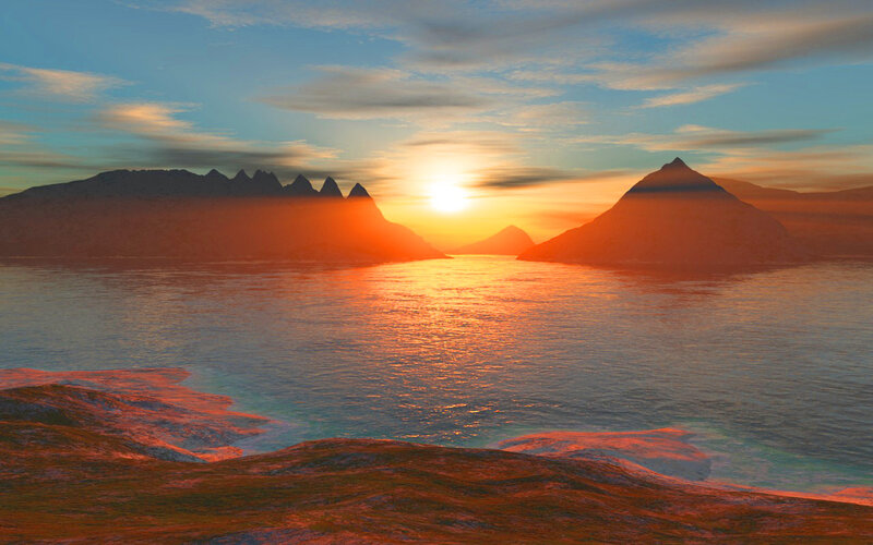 Sunset over Coastal Mountains — Orange
