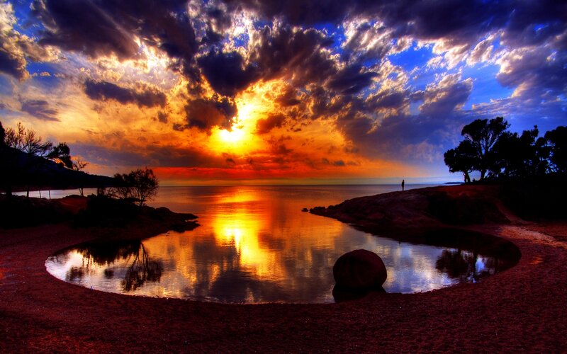 Sunset over Coastal Pond — Orange