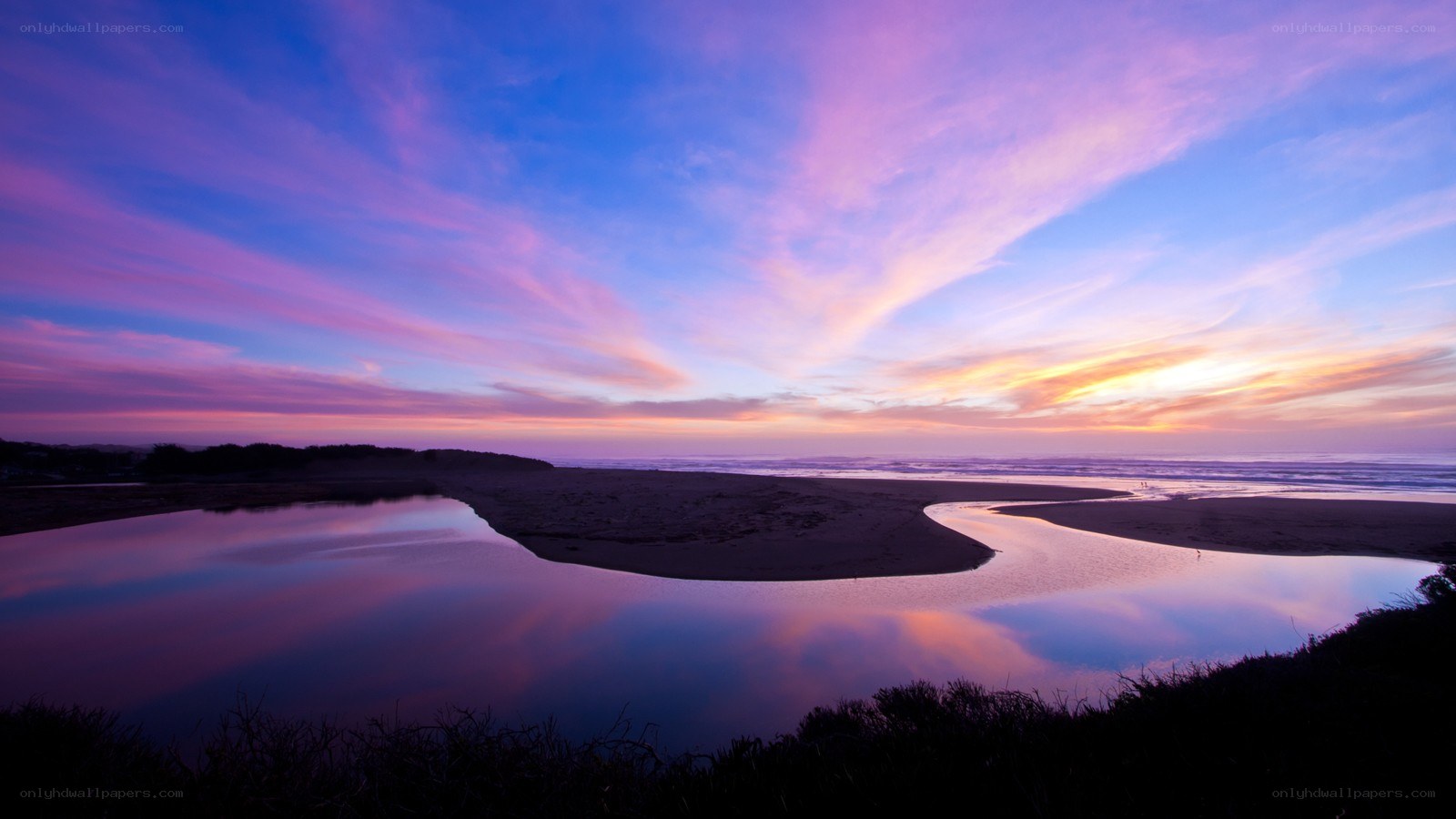 Sunset over coastal river