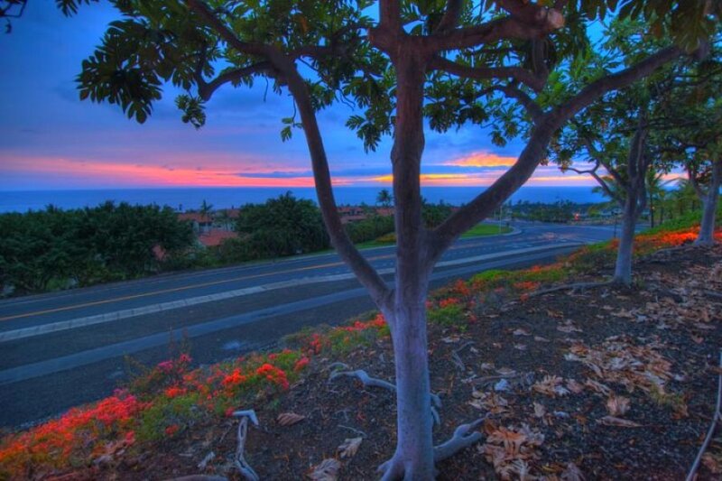 sunset over coastal road