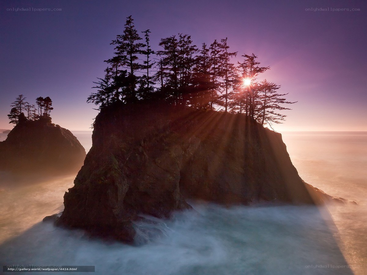 Sunset over coastal rock formations