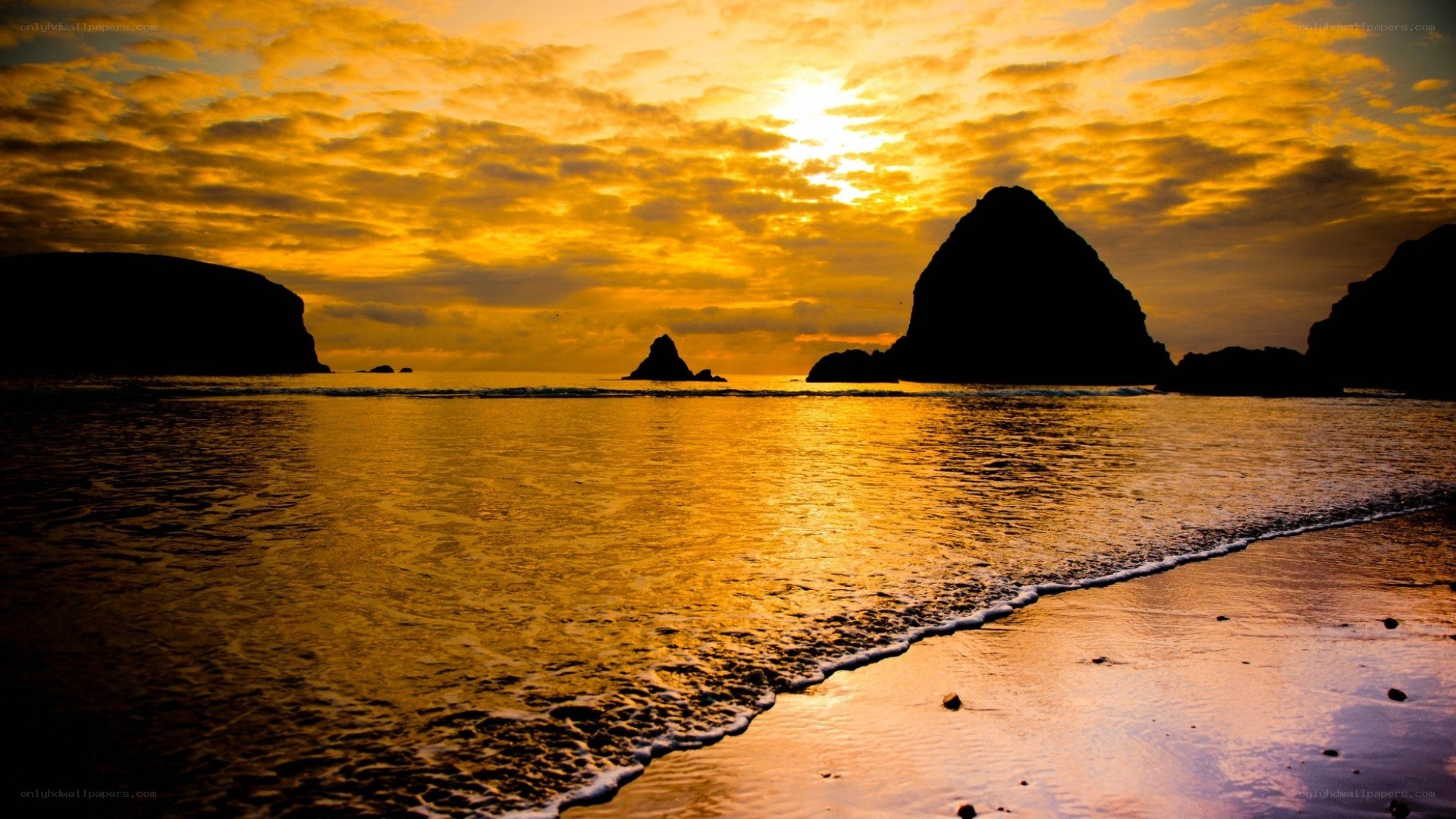 Sunset over coastal rocks