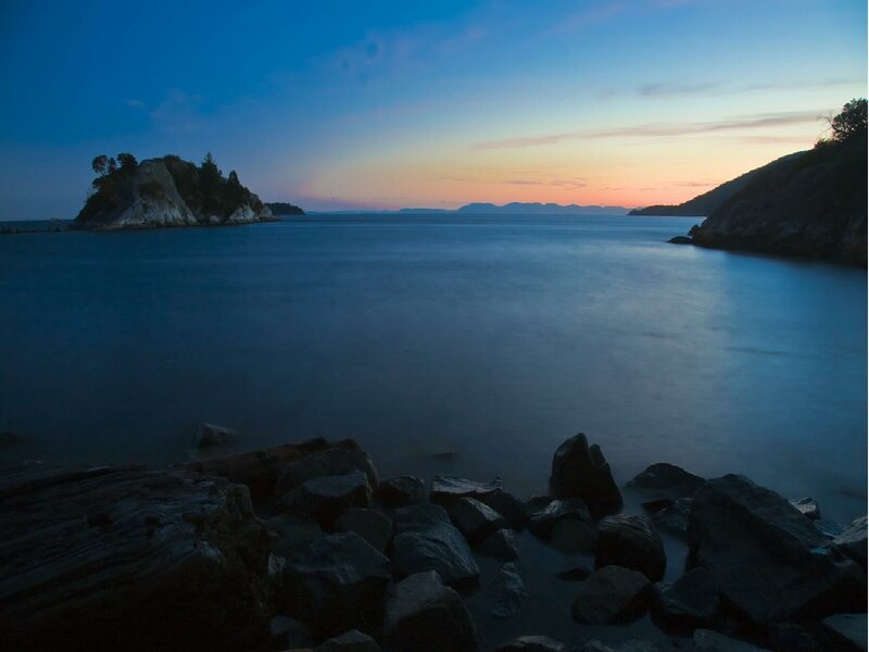 Sunset over coastal rocks
