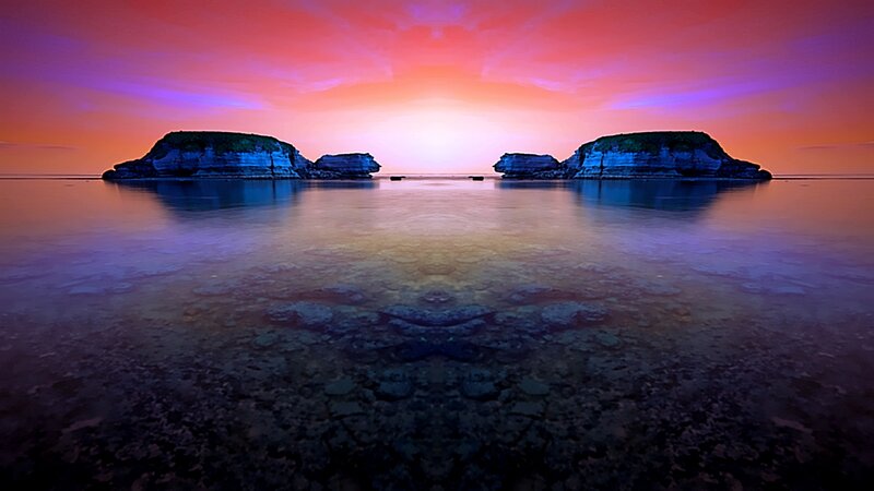 Sunset over coastal rocks