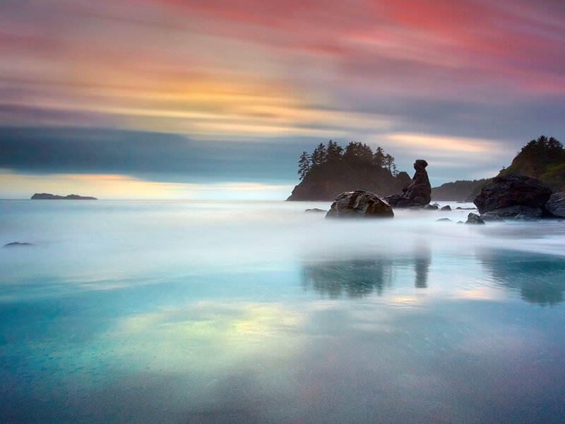 Sunset over coastal rocks
