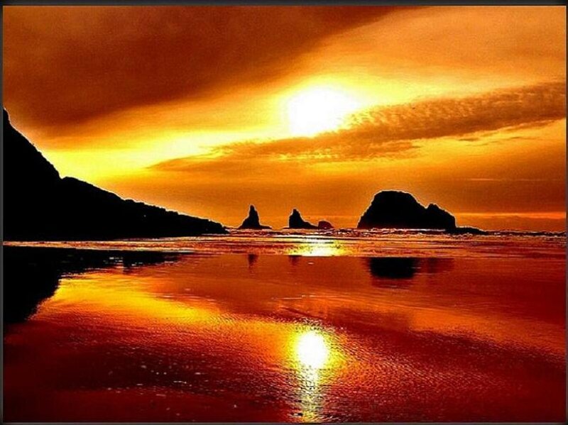 Sunset over coastal rocks