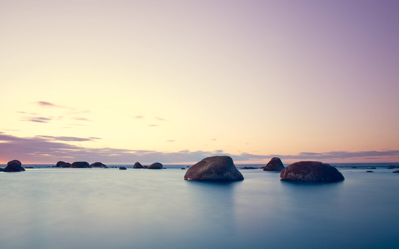Sunset over coastal rocks