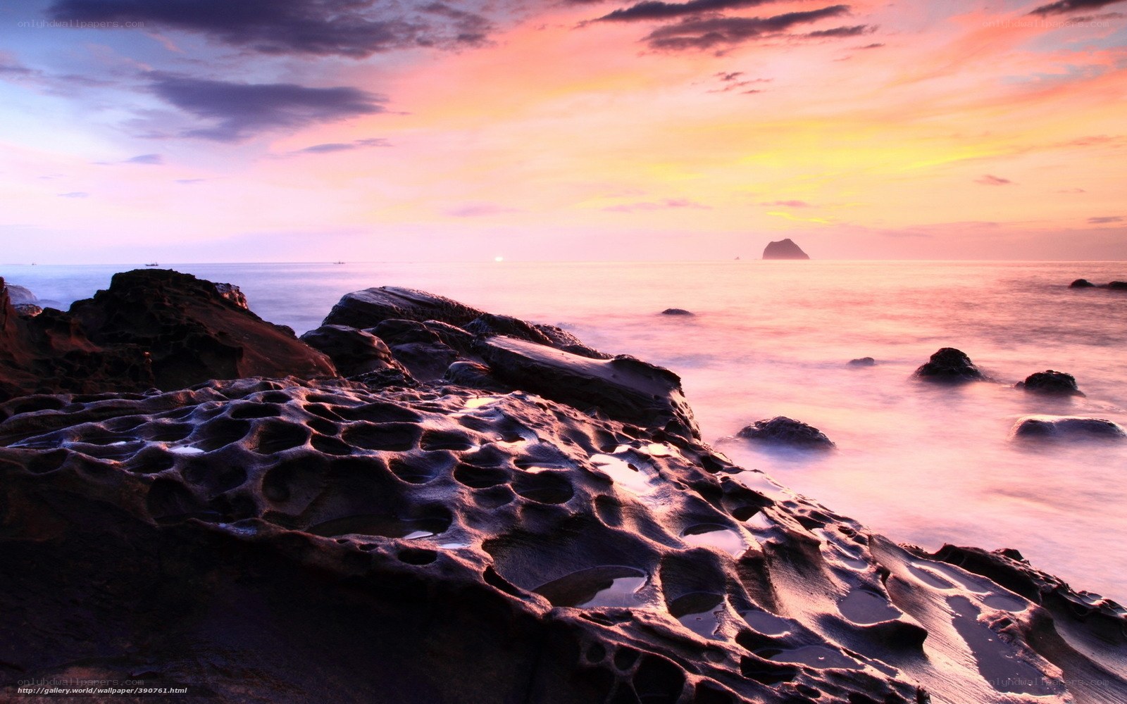 Sunset over coastal rocks
