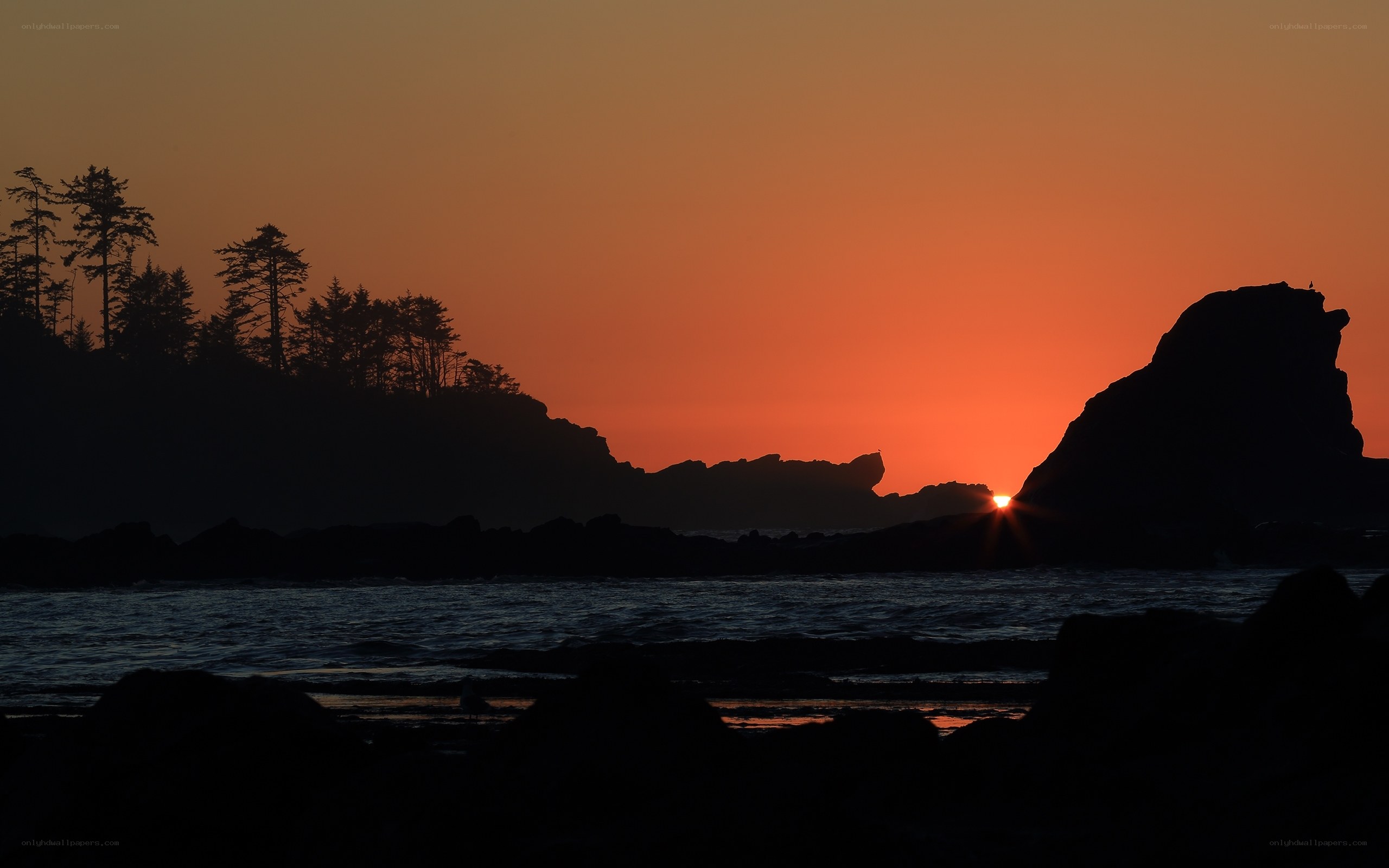 Sunset over coastal rocks