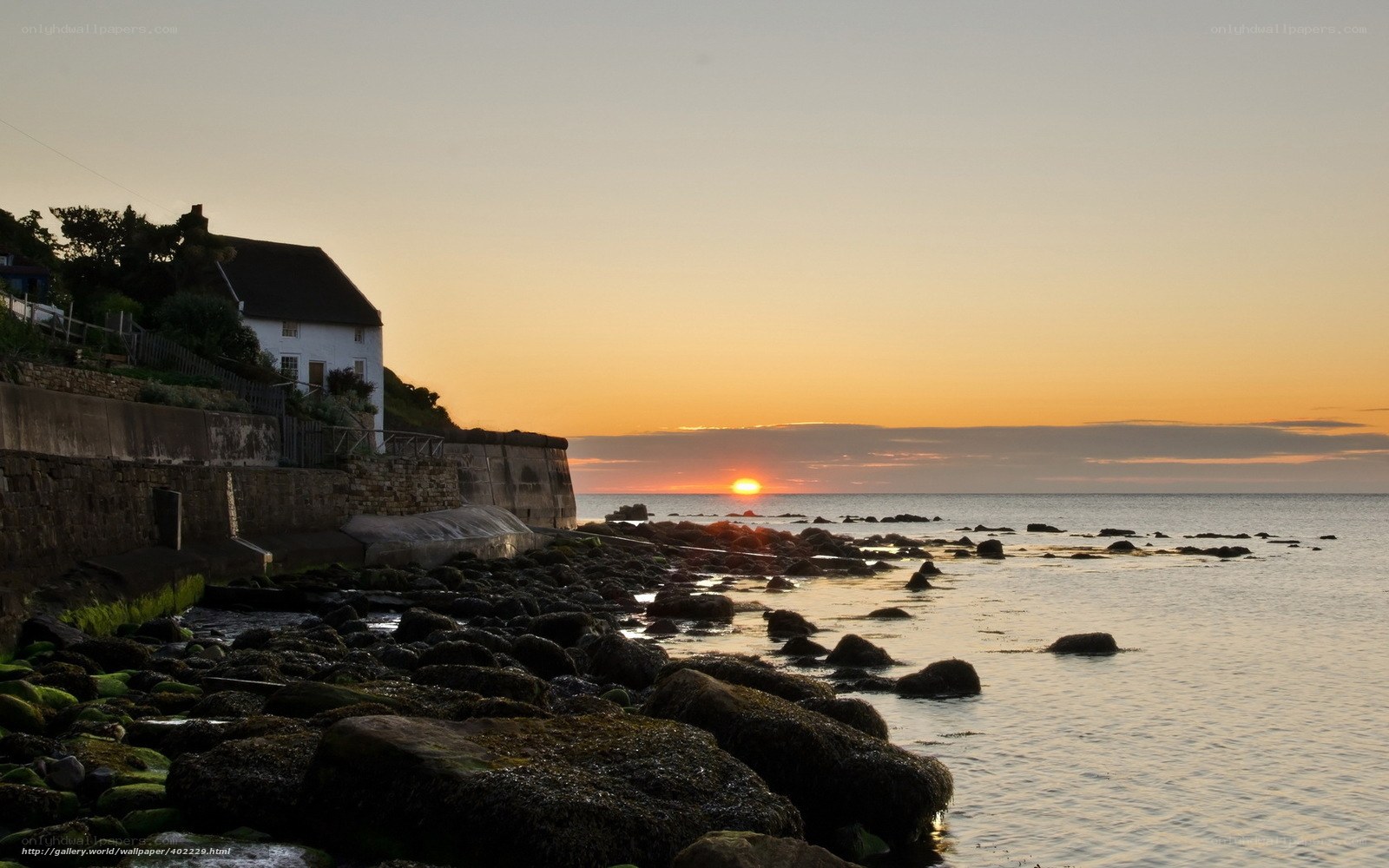Sunset over coastal rocks
