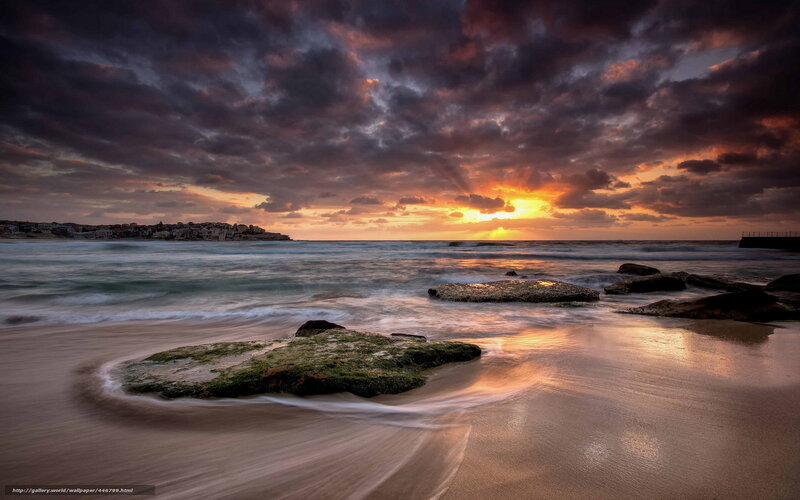 Sunset over coastal rocks