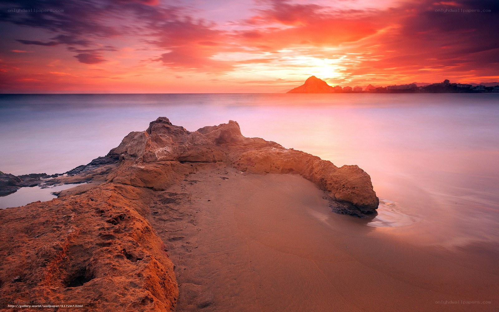 Sunset over coastal rocks