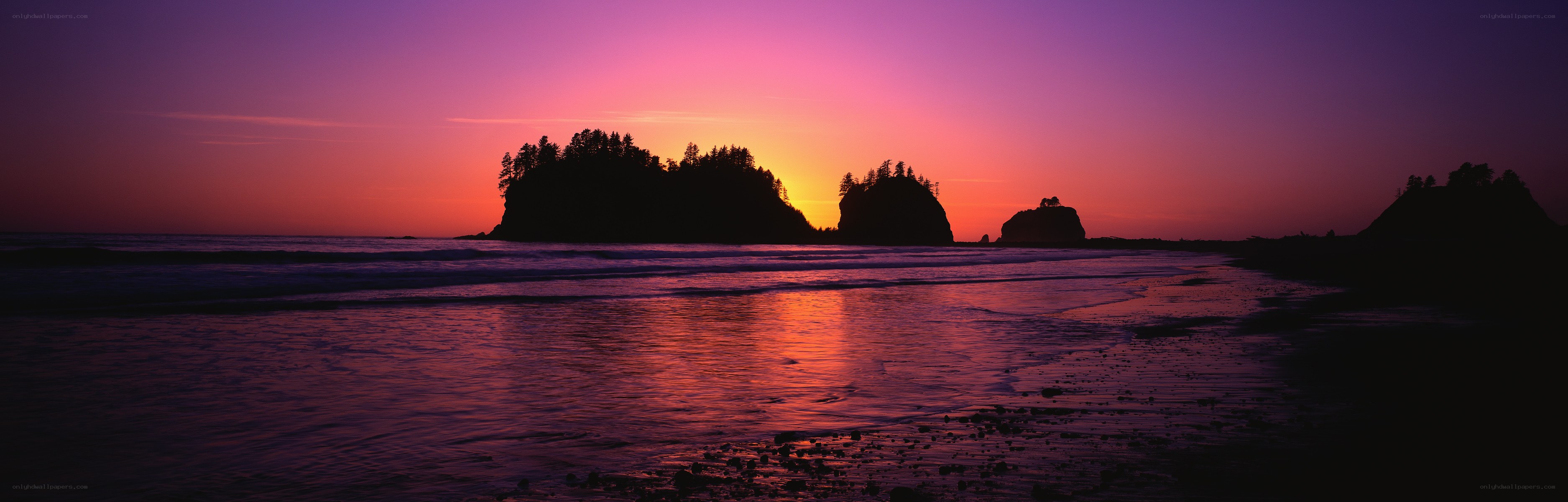 Sunset over coastal rocks