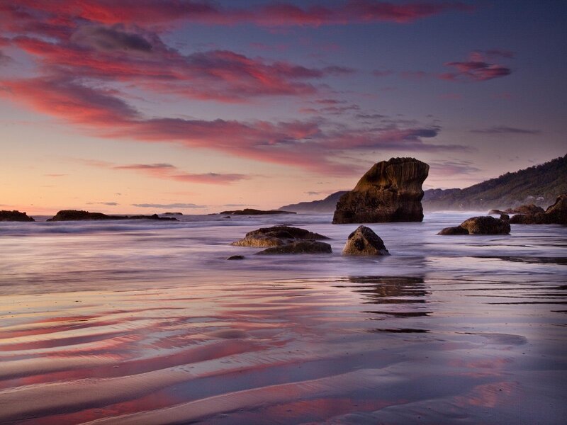 Sunset over coastal rocks