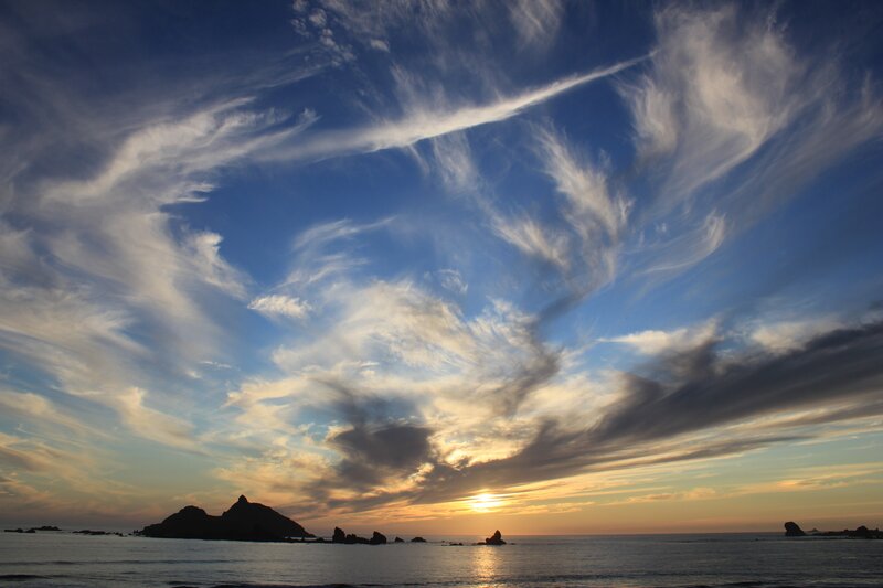 Sunset over coastal rocks