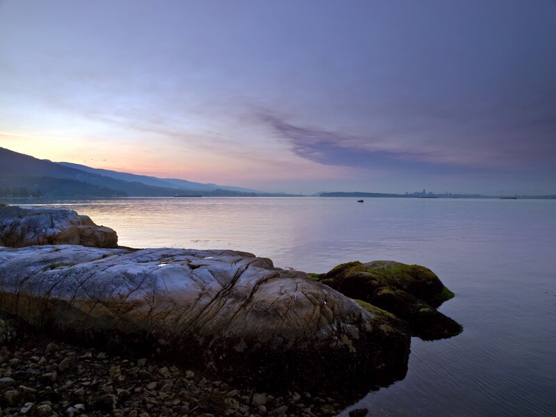 Sunset over coastal rocks