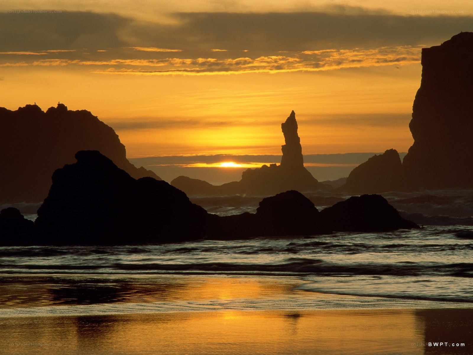 Sunset over coastal rocks