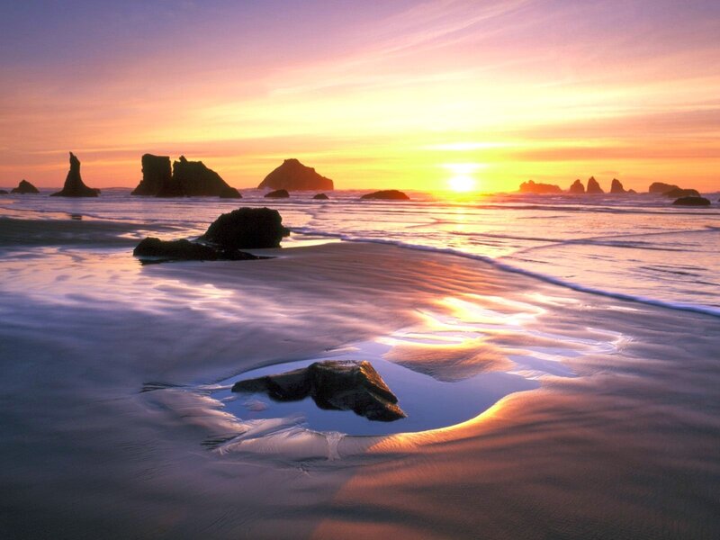 Sunset over coastal rocks