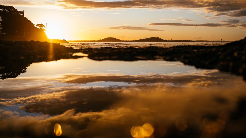 Sunset over Coastal Rocks — Gold