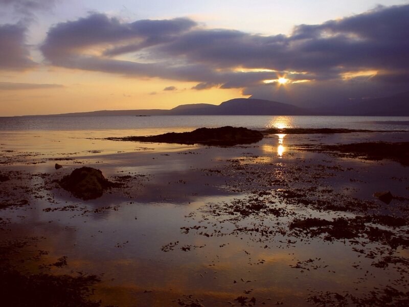 Sunset over Coastal Rocks — Orange, Serene, Photograph
