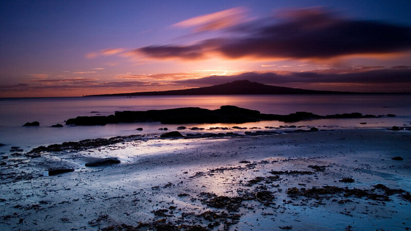 Sunset over Coastal Rocks — Purple, Serene