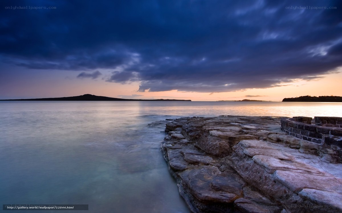 Sunset over coastal rocks