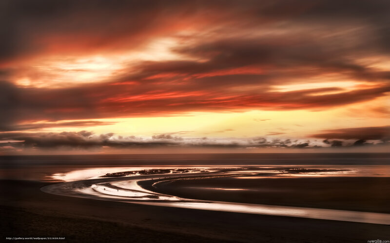 Sunset over coastal sandbars