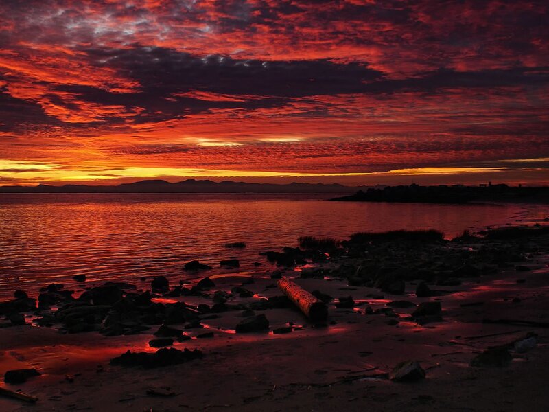Sunset over Coastal Shore — Red, Dramatic