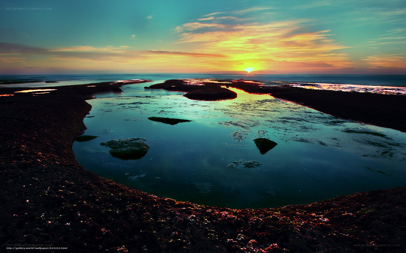 Sunset over coastal tide pools