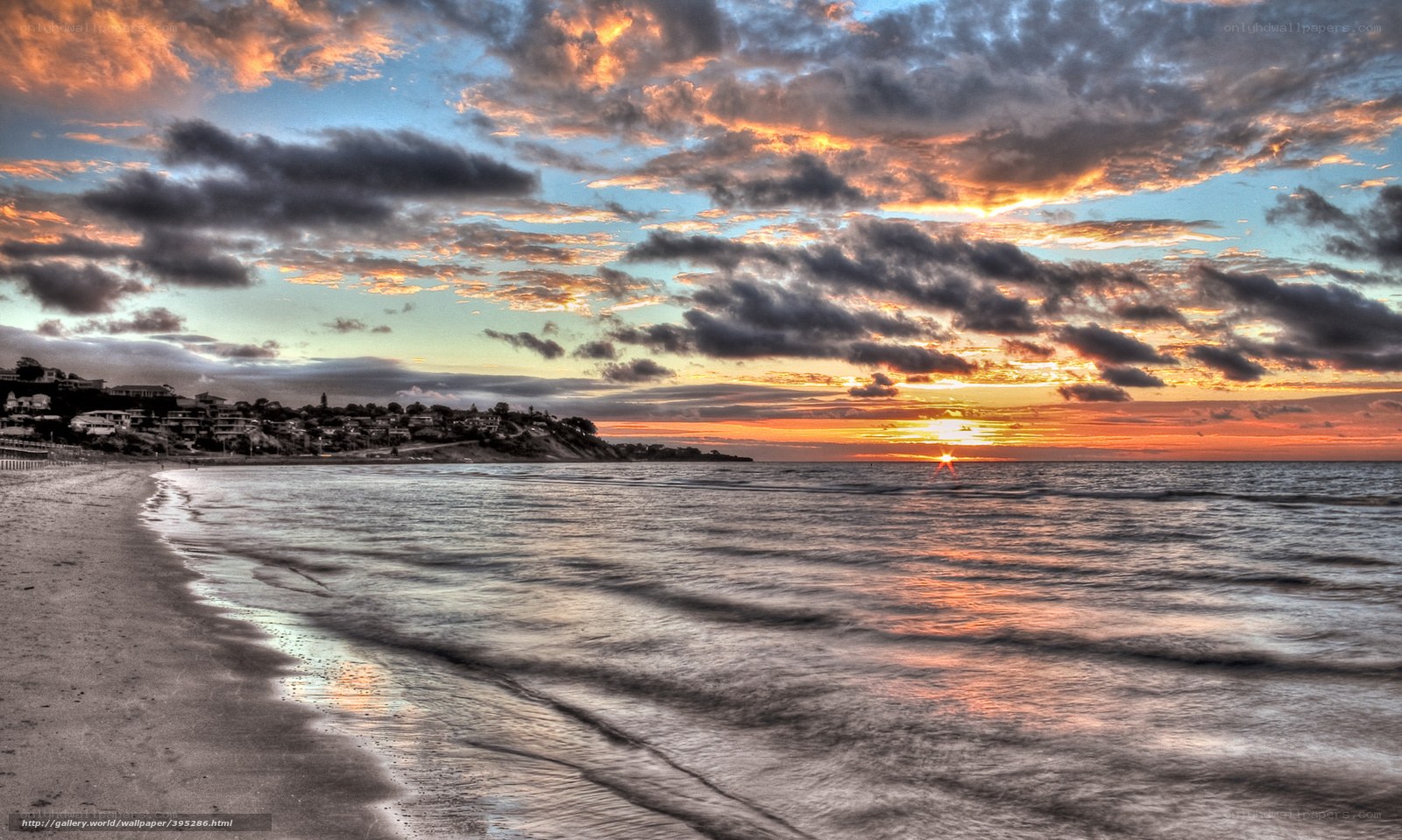Sunset over coastal town